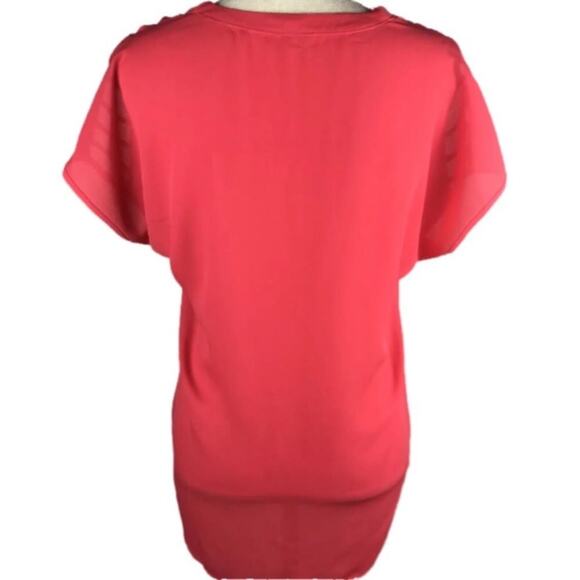 LILY STAR V-Neck Blouse Short Sleeve Ladder Shoulder Top High-Low Womens Size SM - Picture 3 of 7